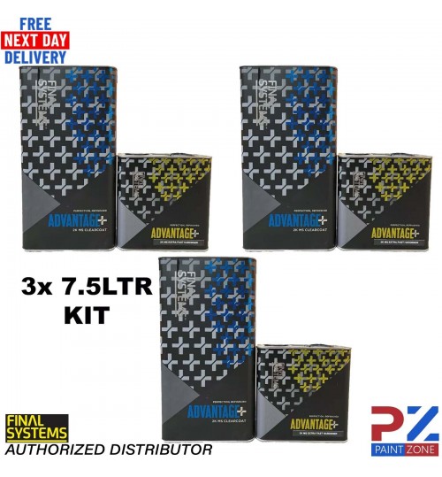 3x Final Systems Advantage+ 2K MS ClearCoat With Extra Fast Hardener 7.5LTR KIT